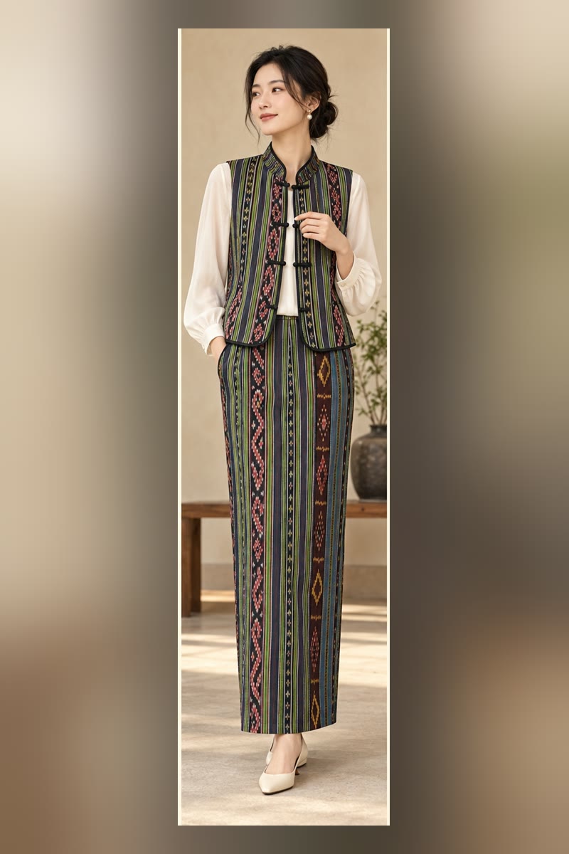 靛蓝条纹 — 现代中式背心叠穿