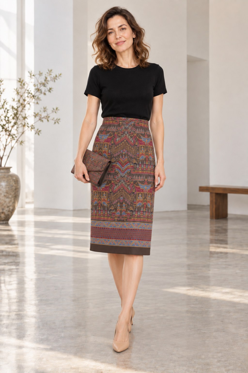 Illuminated Boats — Lai Ruea Fai Mudmee Silk — Pencil skirt + clutch