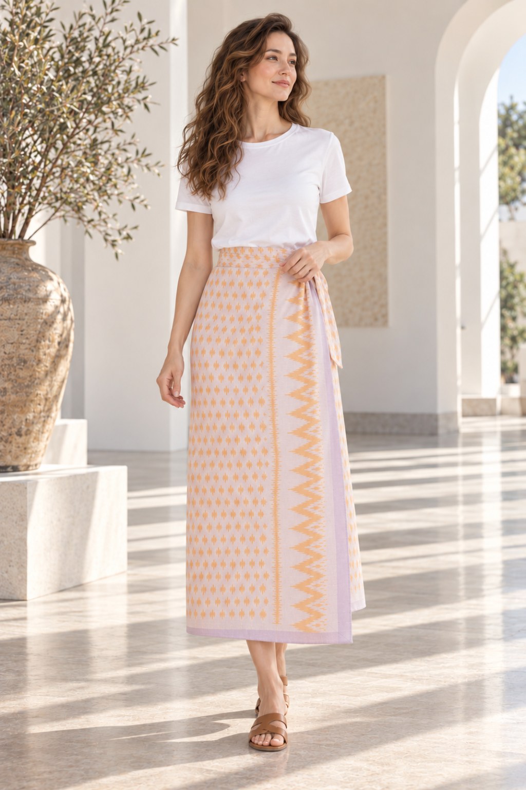 Marigold Rain — Mudmee Silk in Blush and Orange — Classic wrap skirt — the whole cloth, uncut